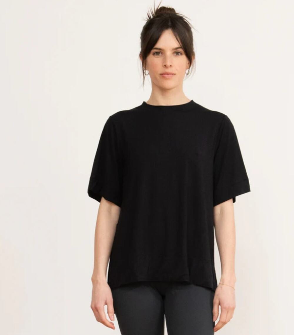 Aday Black Essentialist Short Sleeve T-Shirt Stretchy Oversized Women size Small